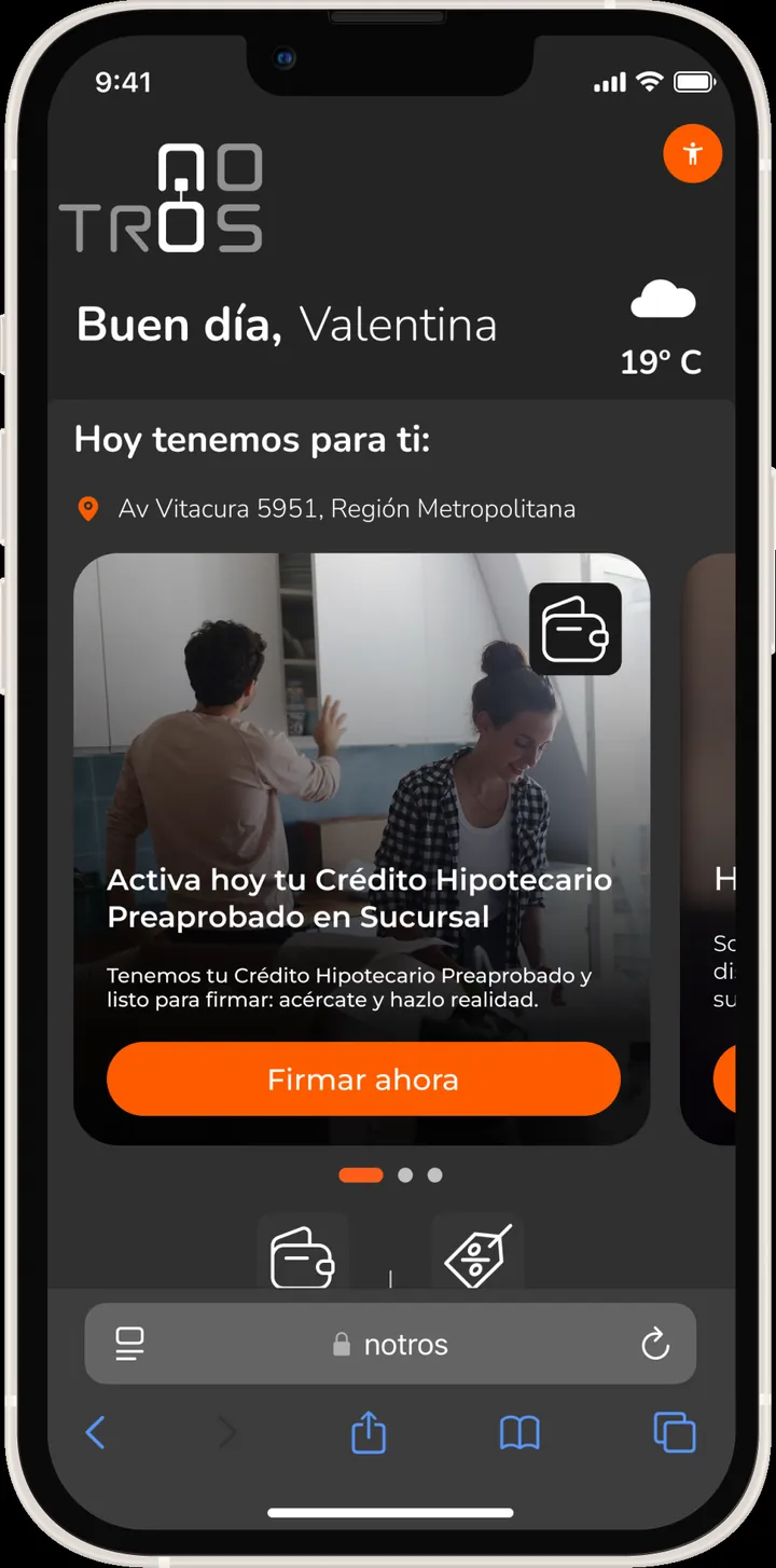 Pantalla NOTROS modo noche — contenido contextual destacado